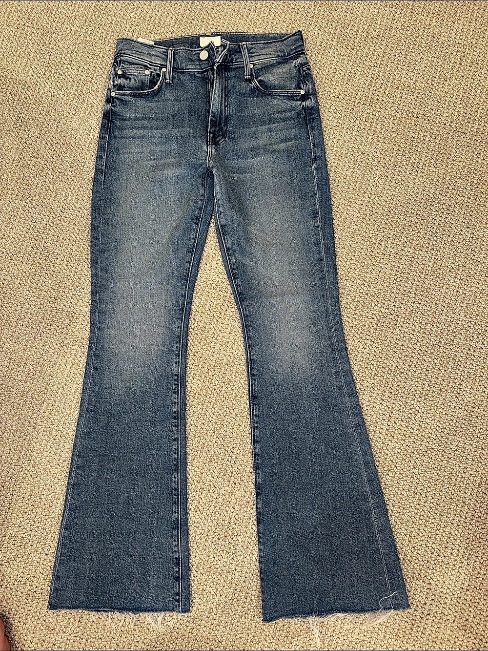 Mother The Insider Crop Step Fray Flare Jeans in Blue Waist 26